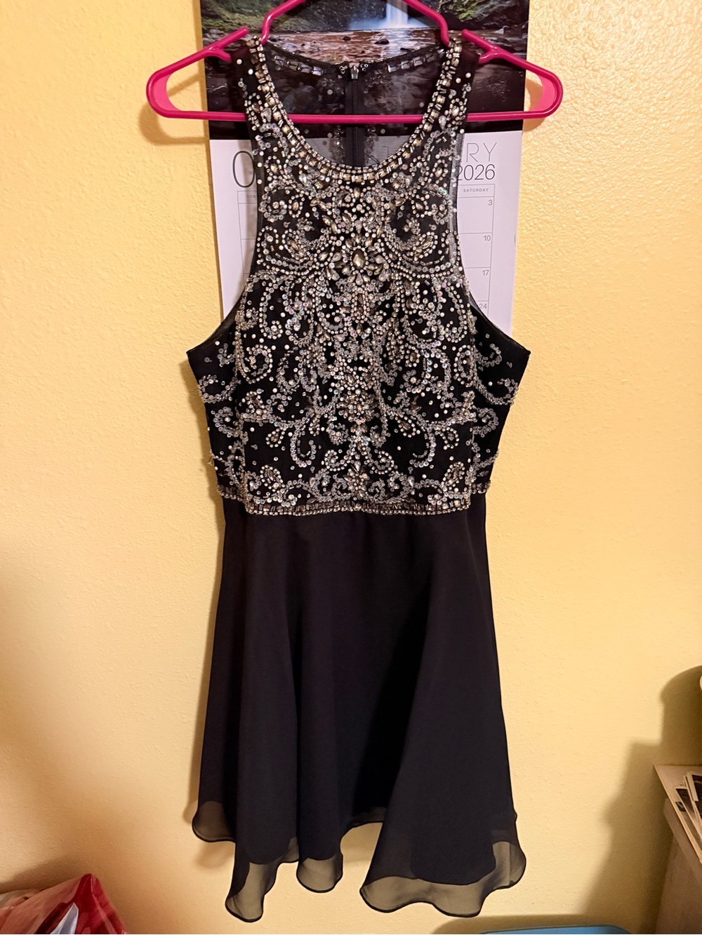 Narianna Black Dress with Silver Beaded Bodice